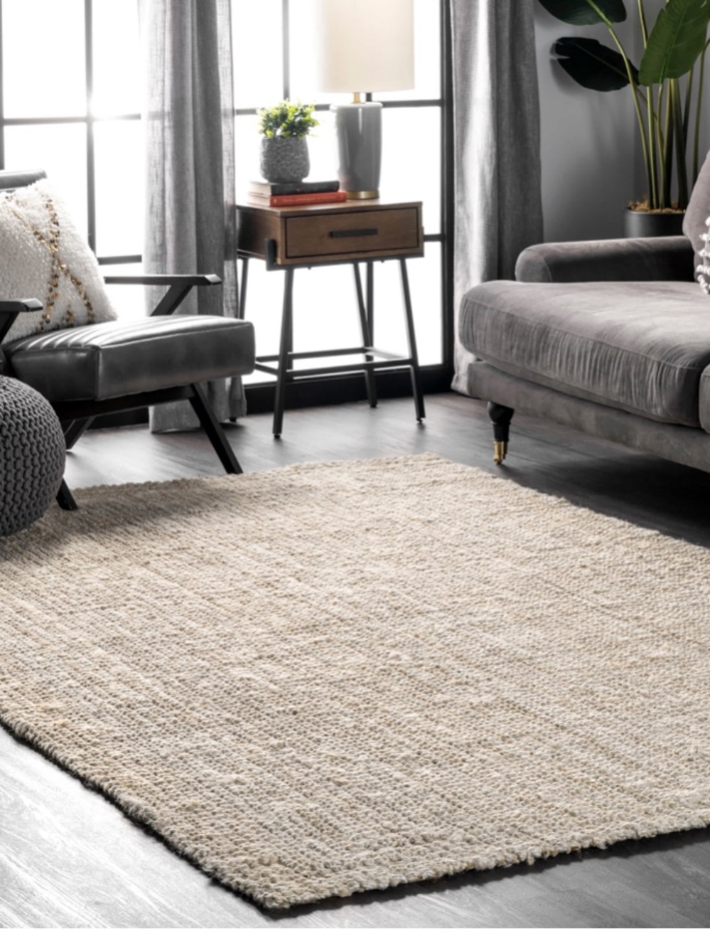 NULOOM NEW Waikiki Ashli Solid Jute Area Rug -2x3